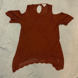 burnt orange blouse